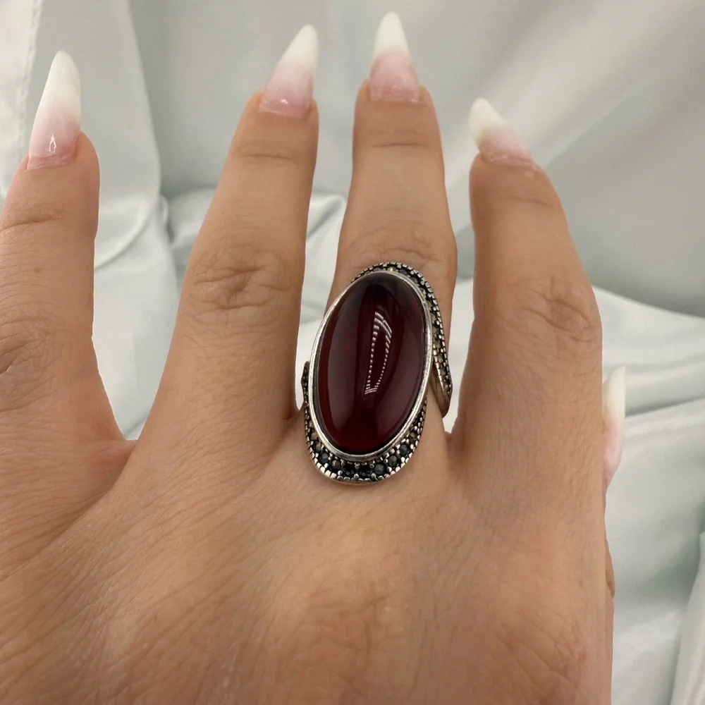 Vintage antique adjustable Red Stone Silver Ring